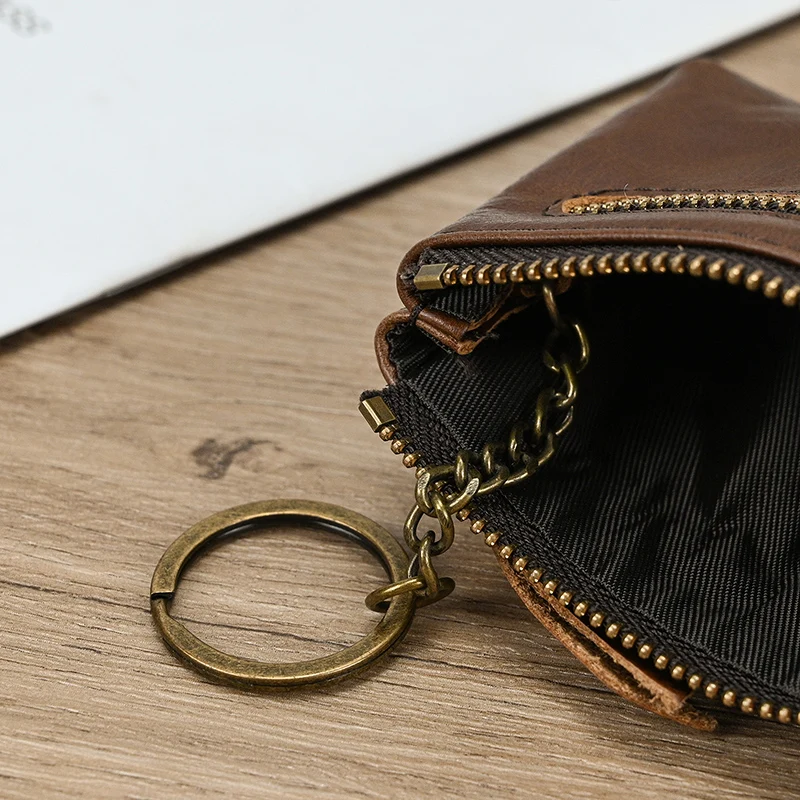 Luufan Genuine Leather Zipper Coin Wallet Men Wowen Natural Leather Small Short Purse Card Holder Cash Clutch Wallets Key Ring