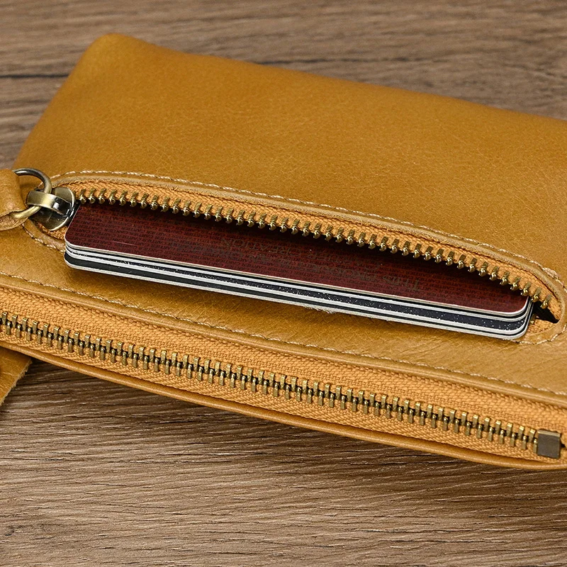Luufan Genuine Leather Zipper Coin Wallet Men Wowen Natural Leather Small Short Purse Card Holder Cash Clutch Wallets Key Ring