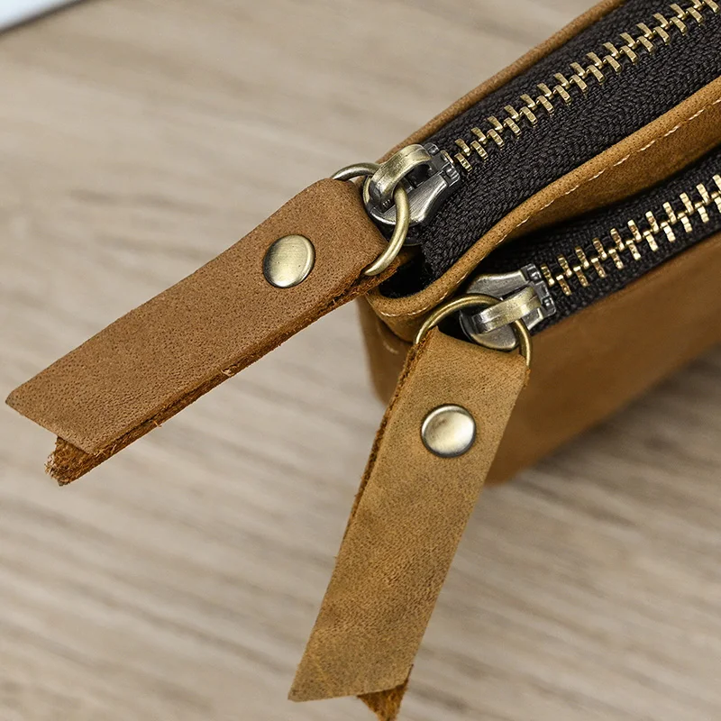 Luufan Genuine Leather Zipper Coin Wallet Men Wowen Natural Leather Small Short Purse Card Holder Cash Clutch Wallets Key Ring