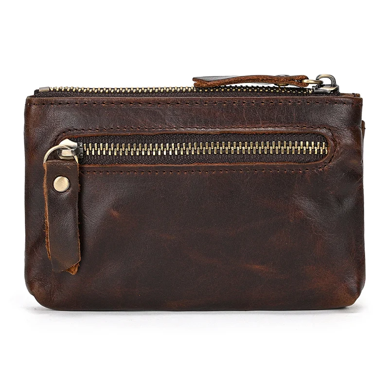 Luufan Genuine Leather Zipper Coin Wallet Men Wowen Natural Leather Small Short Purse Card Holder Cash Clutch Wallets Key Ring