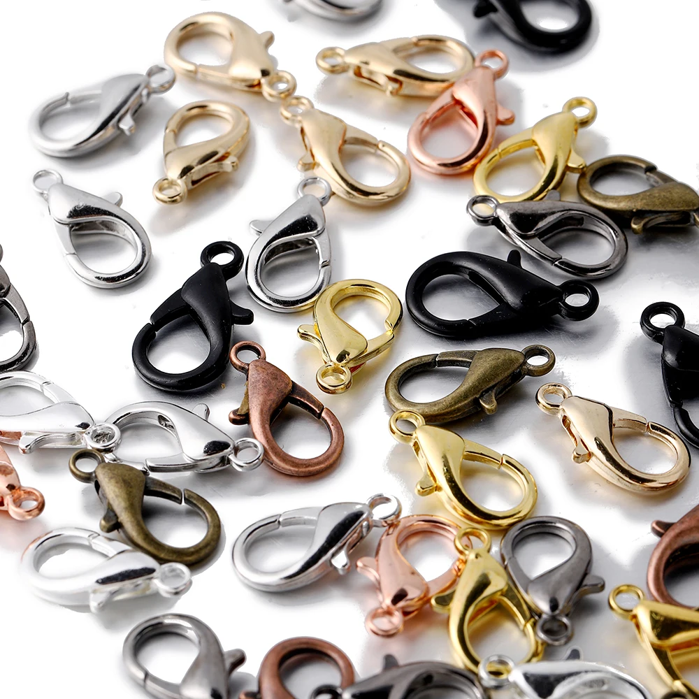 50/100Pcs 10/12/14/16/18/21mm Alloy Lobster Clasp Hooks Connector Necklace Bracelet Chain for DIY Jewelry Making Accessories