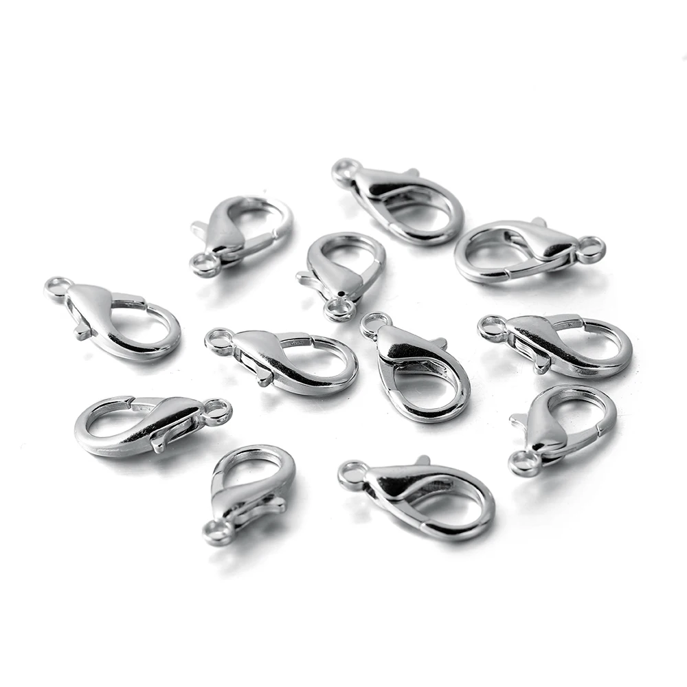 50/100Pcs 10/12/14/16/18/21mm Alloy Lobster Clasp Hooks Connector Necklace Bracelet Chain for DIY Jewelry Making Accessories