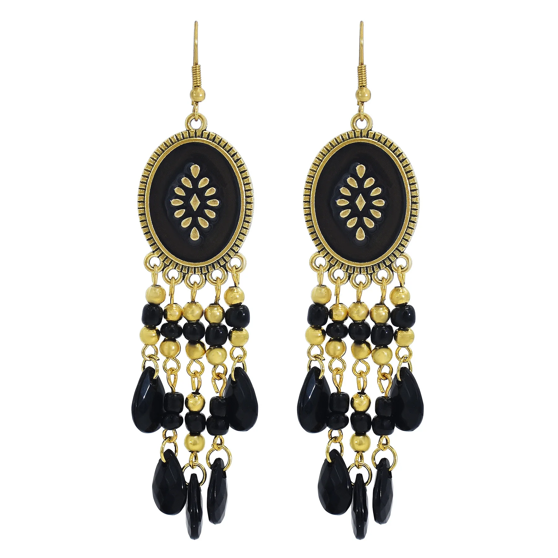 Bohemian Antique Gold Color Long Water Drop Tassel Earrings for Women Vintage Colorful Geometric Drop Dangle Earrings Jewelry