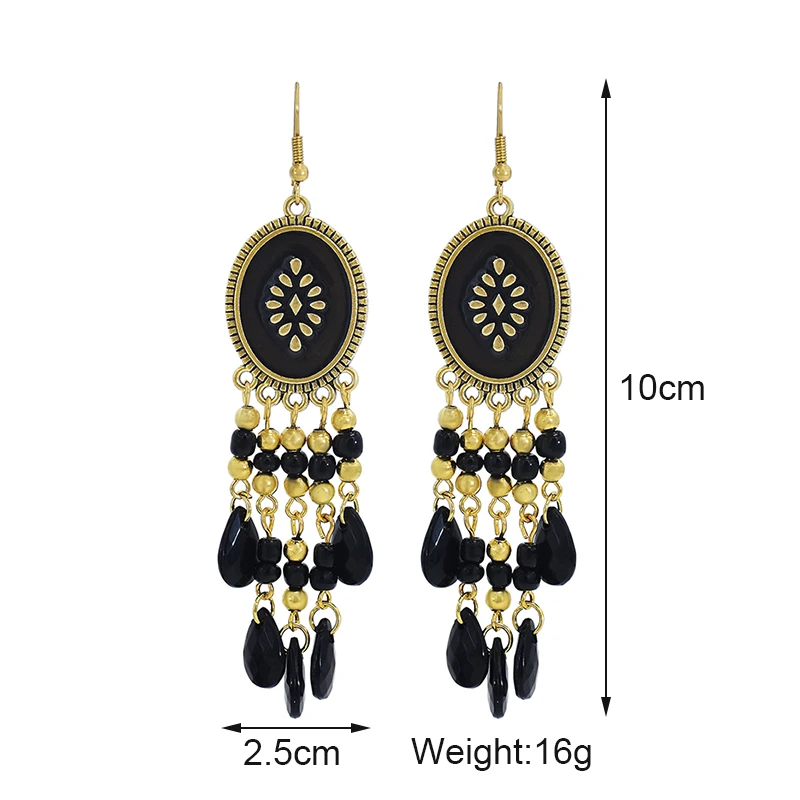 Bohemian Antique Gold Color Long Water Drop Tassel Earrings for Women Vintage Colorful Geometric Drop Dangle Earrings Jewelry
