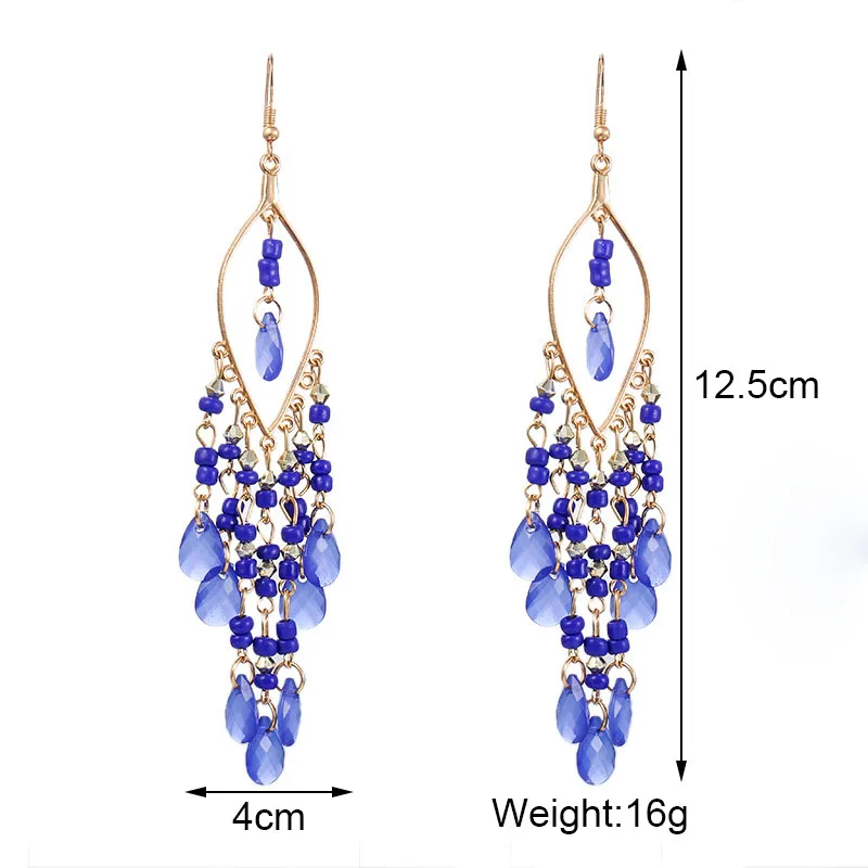 Bohemian Antique Gold Color Long Water Drop Tassel Earrings for Women Vintage Colorful Geometric Drop Dangle Earrings Jewelry