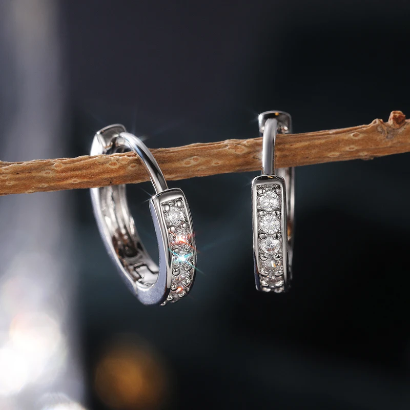 Huitan Luxury Silver Color Women Hoop Earrings Small Circle Dazzling CZ Delicate Female Party Earring Daily Wear Classic Jewelry