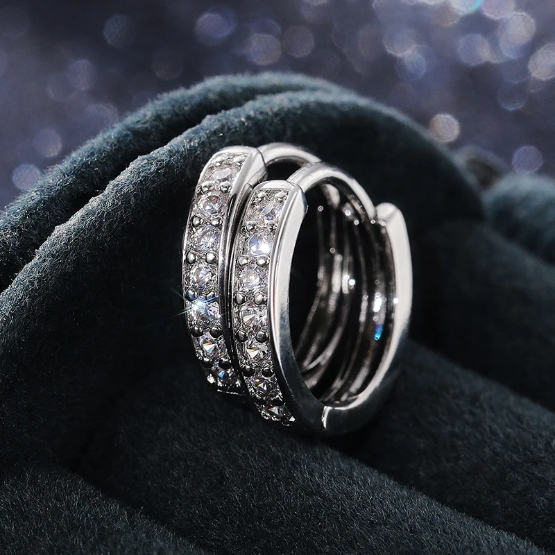 Huitan Luxury Silver Color Women Hoop Earrings Small Circle Dazzling CZ Delicate Female Party Earring Daily Wear Classic Jewelry