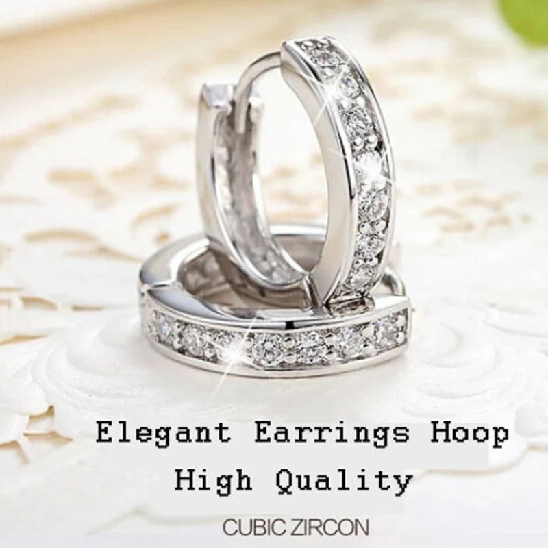 Huitan Luxury Silver Color Women Hoop Earrings Small Circle Dazzling CZ Delicate Female Party Earring Daily Wear Classic Jewelry