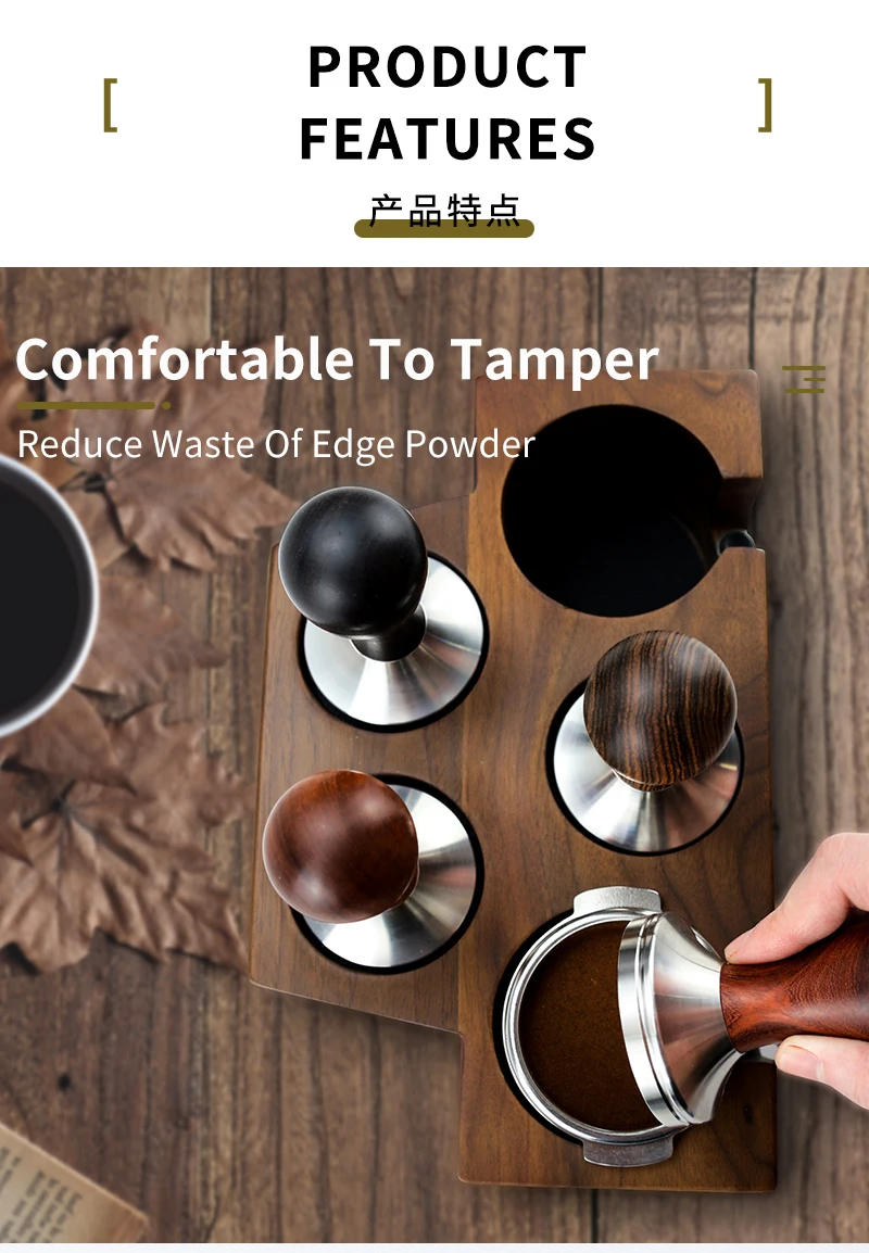 Coffee Tamper 41mm 49mm 51mm 53mm 57.5mm 58.35mm Wooden Handle Stainless Steel Delonghi Breville Barista Espresso Accessories