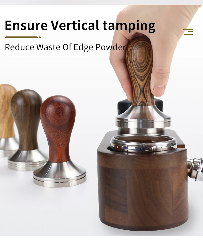 Coffee Tamper 41mm 49mm 51mm 53mm 57.5mm 58.35mm Wooden Handle Stainless Steel Delonghi Breville Barista Espresso Accessories