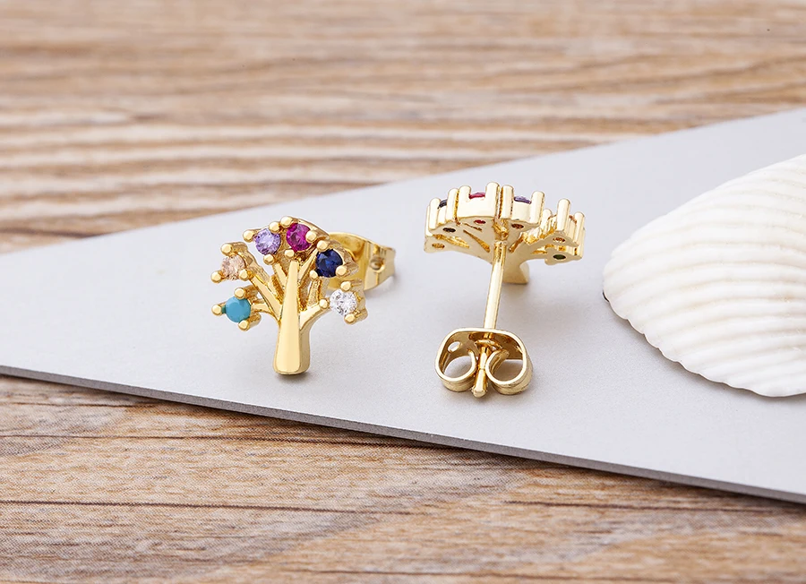 Fashion Female Luxury Crystal Round Stud Earrings Vintage Gold Color Wedding Party Jewelry Copper Zircon Crystal Stone Earrings