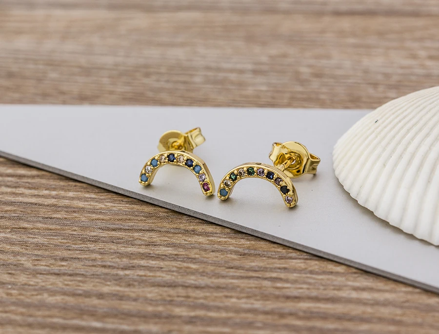 Fashion Female Luxury Crystal Round Stud Earrings Vintage Gold Color Wedding Party Jewelry Copper Zircon Crystal Stone Earrings