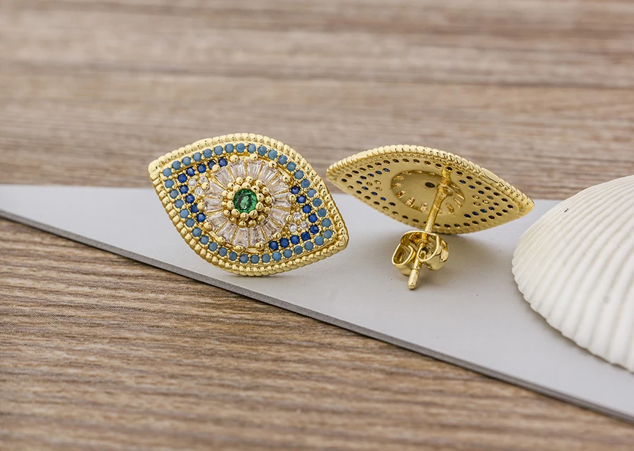 Fashion Female Luxury Crystal Round Stud Earrings Vintage Gold Color Wedding Party Jewelry Copper Zircon Crystal Stone Earrings