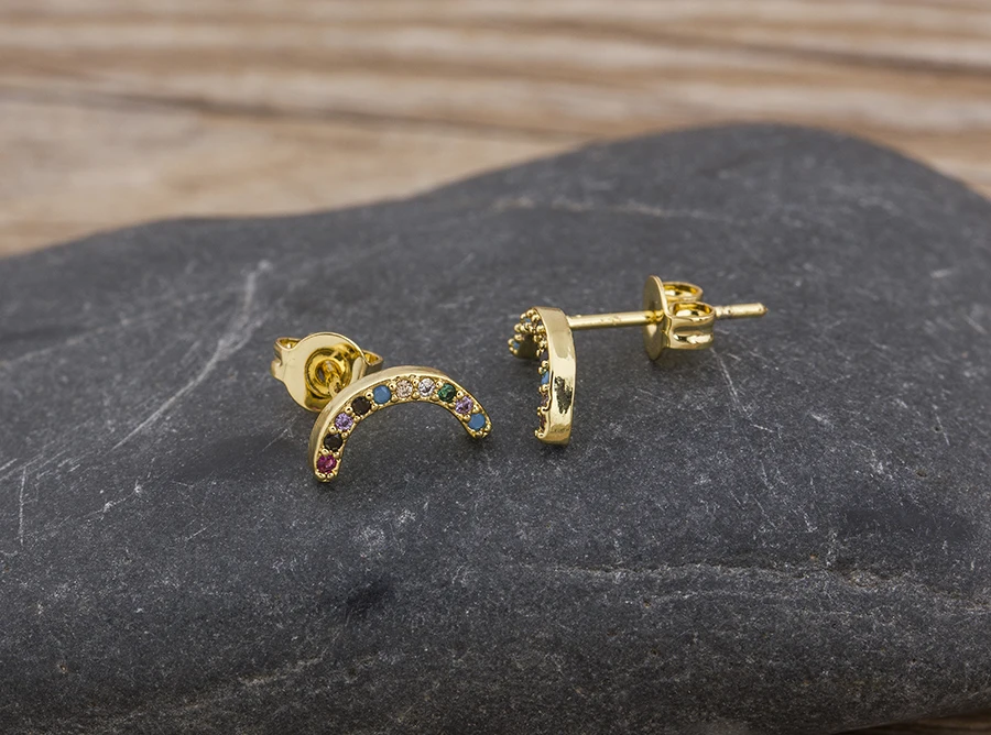 Fashion Female Luxury Crystal Round Stud Earrings Vintage Gold Color Wedding Party Jewelry Copper Zircon Crystal Stone Earrings