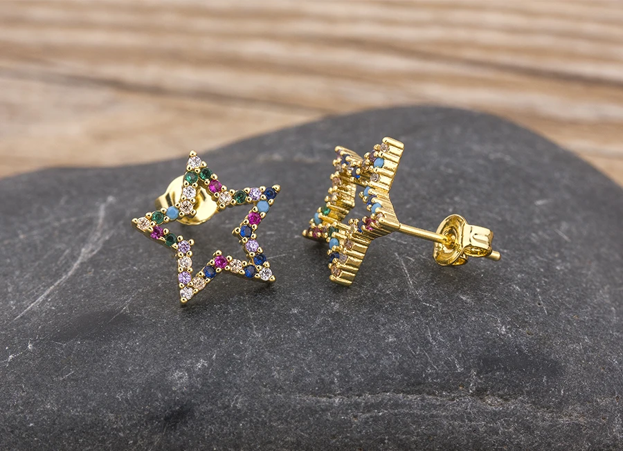 Fashion Female Luxury Crystal Round Stud Earrings Vintage Gold Color Wedding Party Jewelry Copper Zircon Crystal Stone Earrings