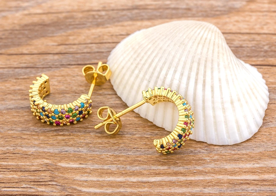 Fashion Female Luxury Crystal Round Stud Earrings Vintage Gold Color Wedding Party Jewelry Copper Zircon Crystal Stone Earrings