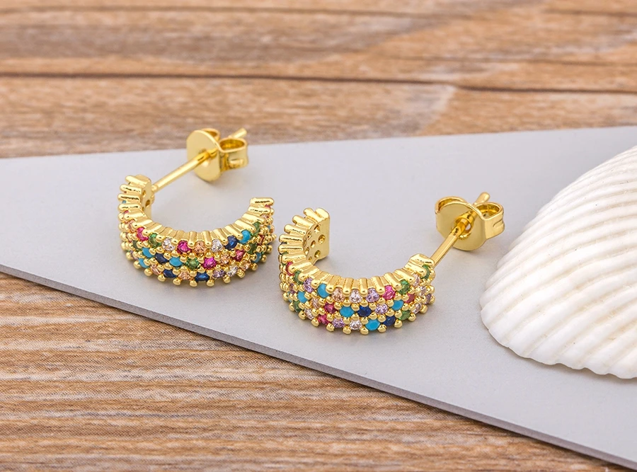 Fashion Female Luxury Crystal Round Stud Earrings Vintage Gold Color Wedding Party Jewelry Copper Zircon Crystal Stone Earrings