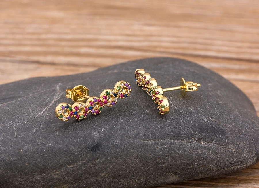 Fashion Female Luxury Crystal Round Stud Earrings Vintage Gold Color Wedding Party Jewelry Copper Zircon Crystal Stone Earrings