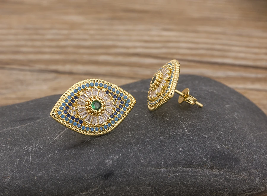 Fashion Female Luxury Crystal Round Stud Earrings Vintage Gold Color Wedding Party Jewelry Copper Zircon Crystal Stone Earrings
