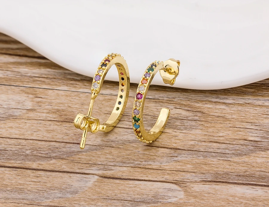 Fashion Female Luxury Crystal Round Stud Earrings Vintage Gold Color Wedding Party Jewelry Copper Zircon Crystal Stone Earrings