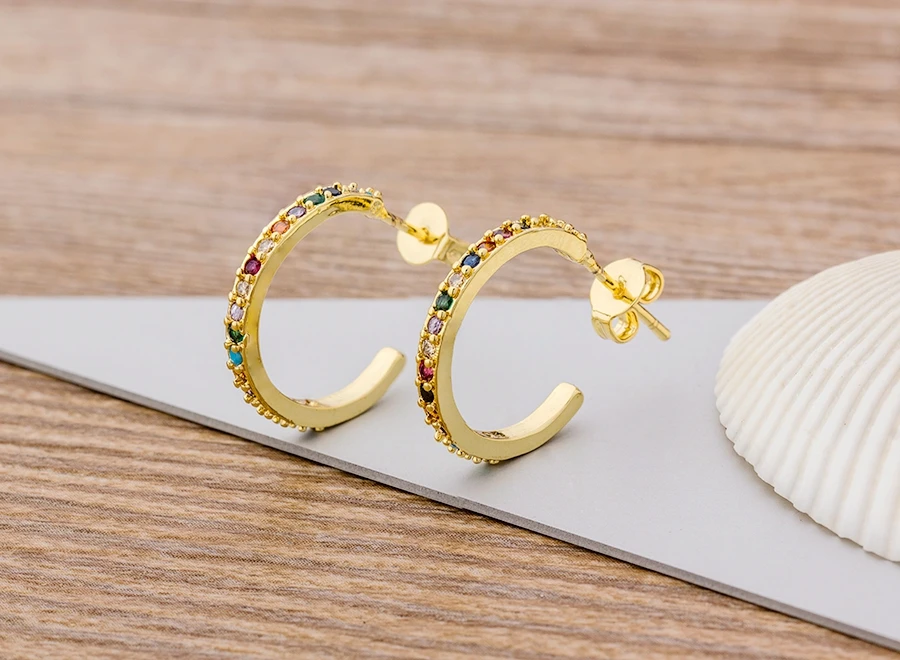 Fashion Female Luxury Crystal Round Stud Earrings Vintage Gold Color Wedding Party Jewelry Copper Zircon Crystal Stone Earrings