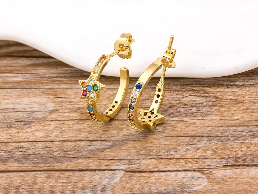 Fashion Female Luxury Crystal Round Stud Earrings Vintage Gold Color Wedding Party Jewelry Copper Zircon Crystal Stone Earrings