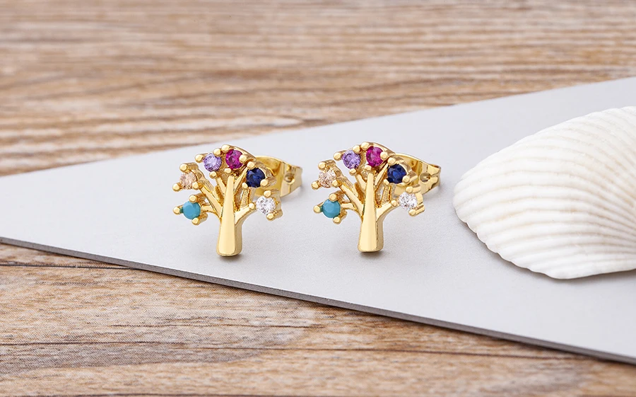 Fashion Female Luxury Crystal Round Stud Earrings Vintage Gold Color Wedding Party Jewelry Copper Zircon Crystal Stone Earrings