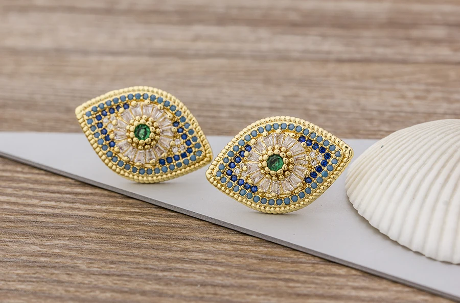 Fashion Female Luxury Crystal Round Stud Earrings Vintage Gold Color Wedding Party Jewelry Copper Zircon Crystal Stone Earrings