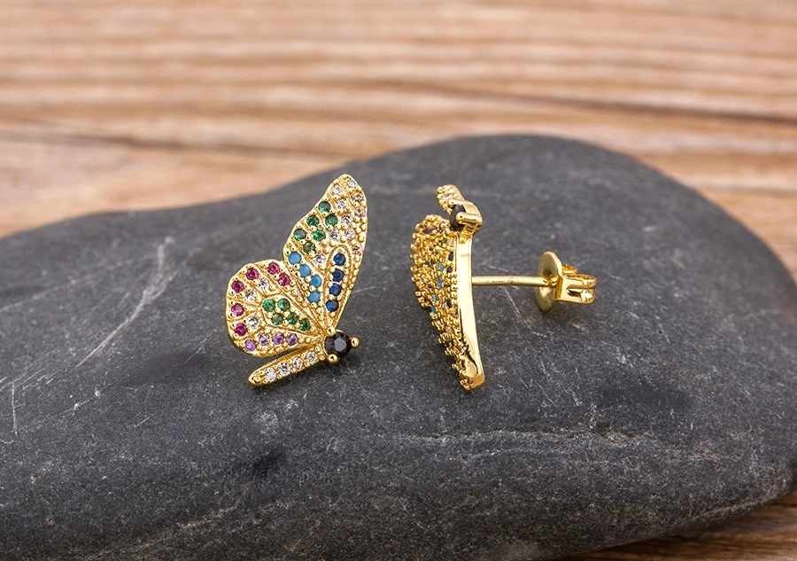 Fashion Female Luxury Crystal Round Stud Earrings Vintage Gold Color Wedding Party Jewelry Copper Zircon Crystal Stone Earrings