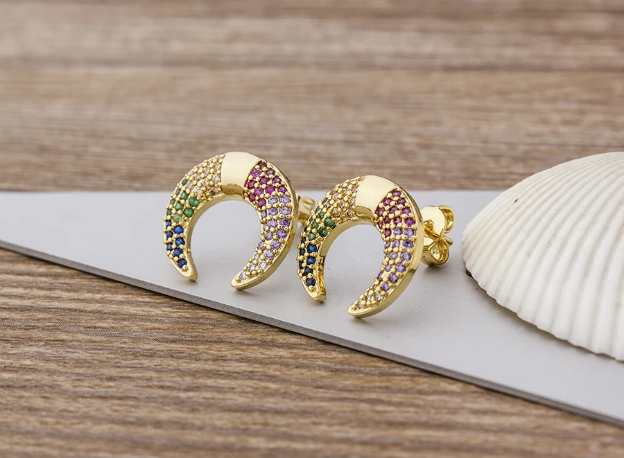 Fashion Female Luxury Crystal Round Stud Earrings Vintage Gold Color Wedding Party Jewelry Copper Zircon Crystal Stone Earrings