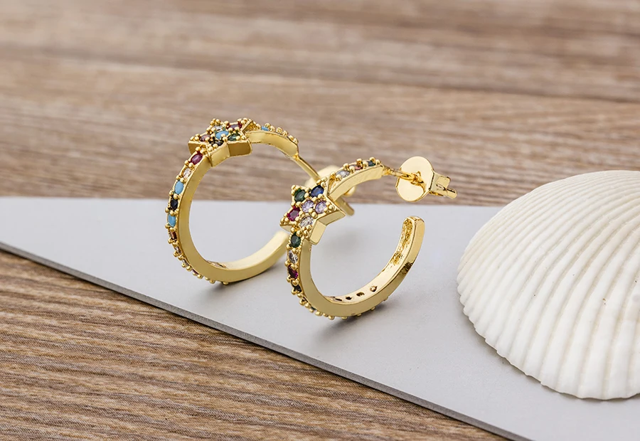 Fashion Female Luxury Crystal Round Stud Earrings Vintage Gold Color Wedding Party Jewelry Copper Zircon Crystal Stone Earrings