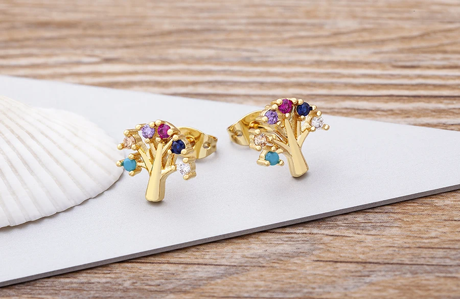 Fashion Female Luxury Crystal Round Stud Earrings Vintage Gold Color Wedding Party Jewelry Copper Zircon Crystal Stone Earrings