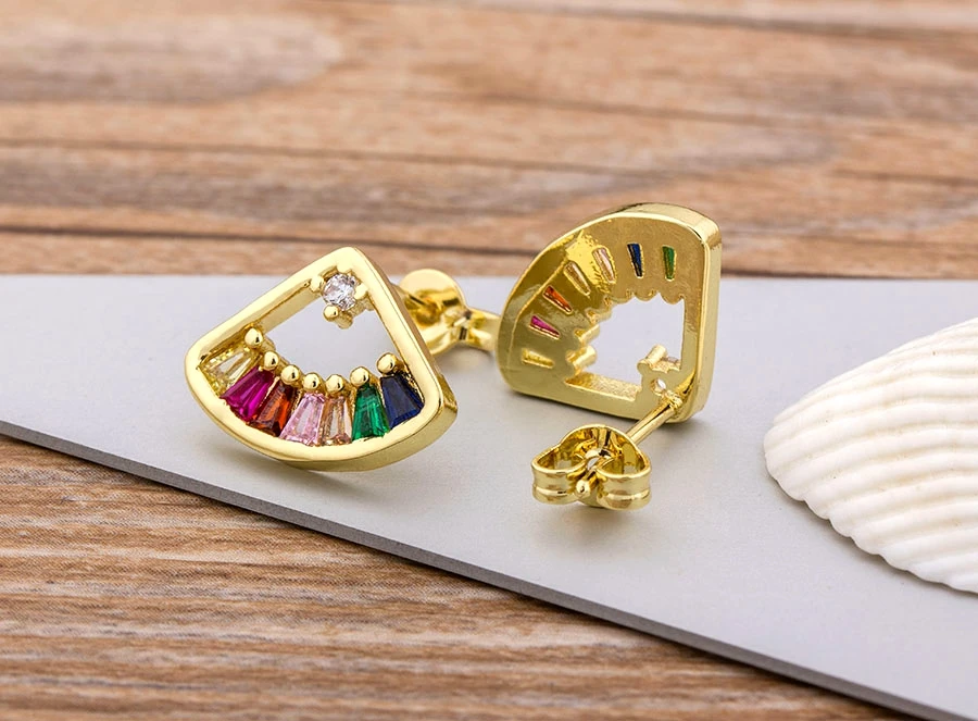 Fashion Female Luxury Crystal Round Stud Earrings Vintage Gold Color Wedding Party Jewelry Copper Zircon Crystal Stone Earrings