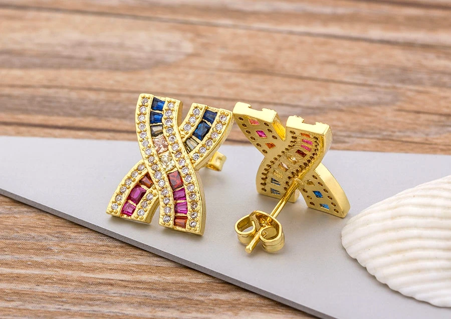 Fashion Female Luxury Crystal Round Stud Earrings Vintage Gold Color Wedding Party Jewelry Copper Zircon Crystal Stone Earrings