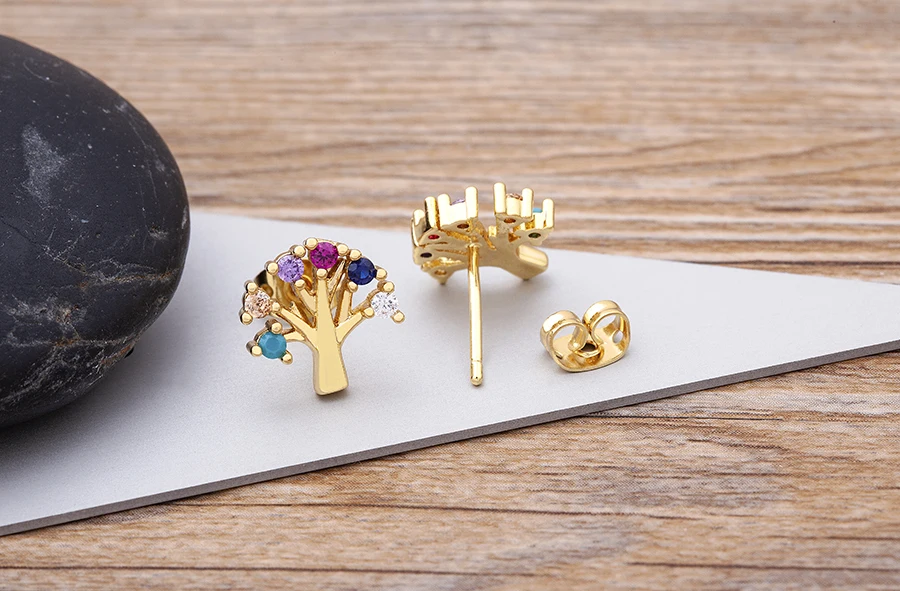 Fashion Female Luxury Crystal Round Stud Earrings Vintage Gold Color Wedding Party Jewelry Copper Zircon Crystal Stone Earrings