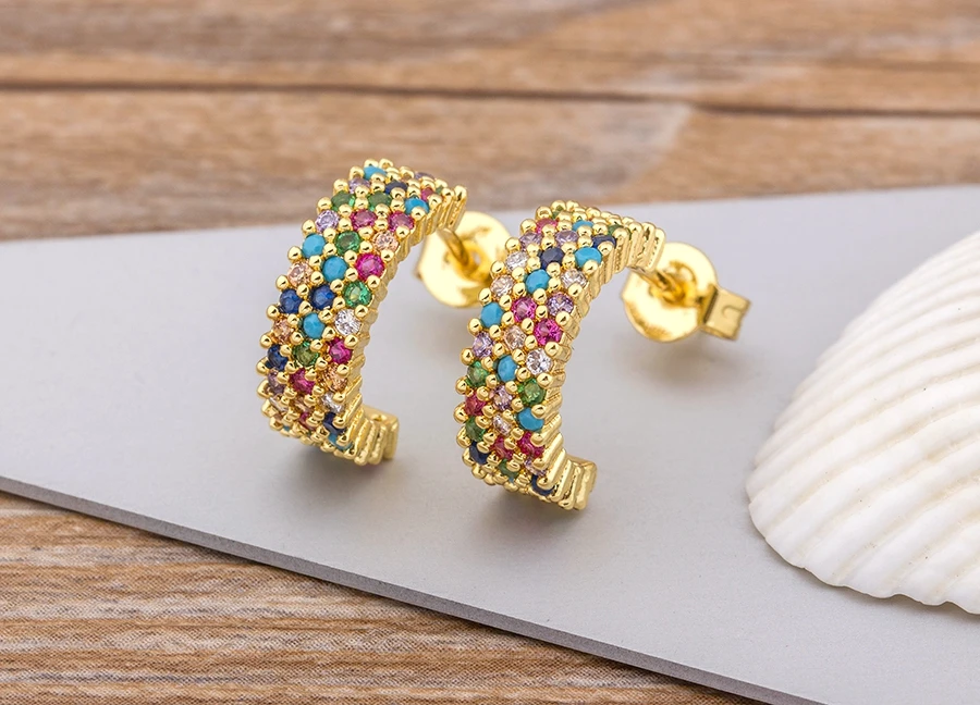 Fashion Female Luxury Crystal Round Stud Earrings Vintage Gold Color Wedding Party Jewelry Copper Zircon Crystal Stone Earrings