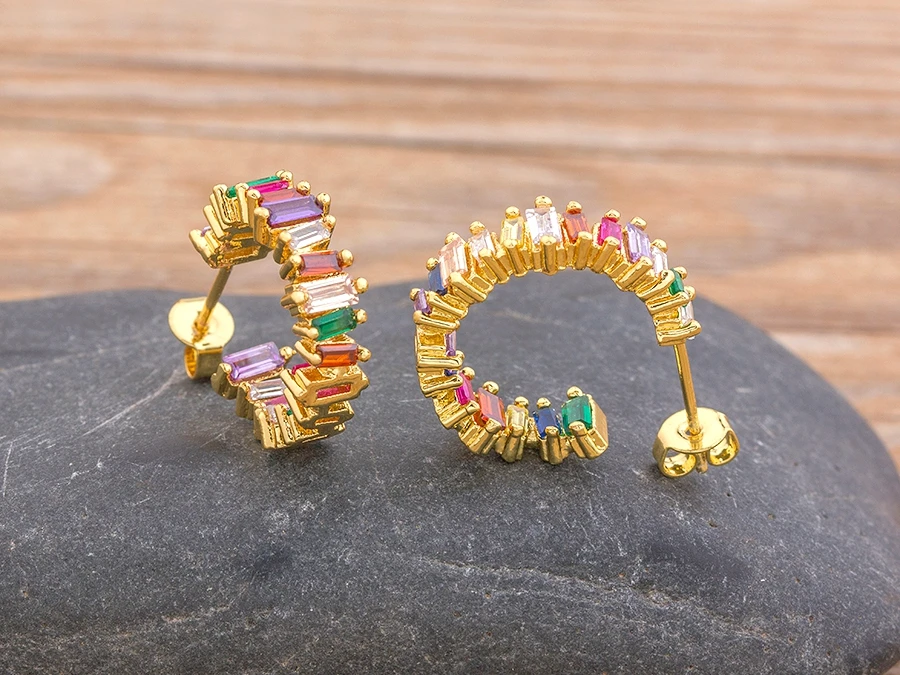 Fashion Female Luxury Crystal Round Stud Earrings Vintage Gold Color Wedding Party Jewelry Copper Zircon Crystal Stone Earrings