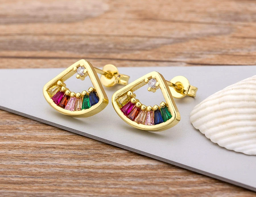 Fashion Female Luxury Crystal Round Stud Earrings Vintage Gold Color Wedding Party Jewelry Copper Zircon Crystal Stone Earrings