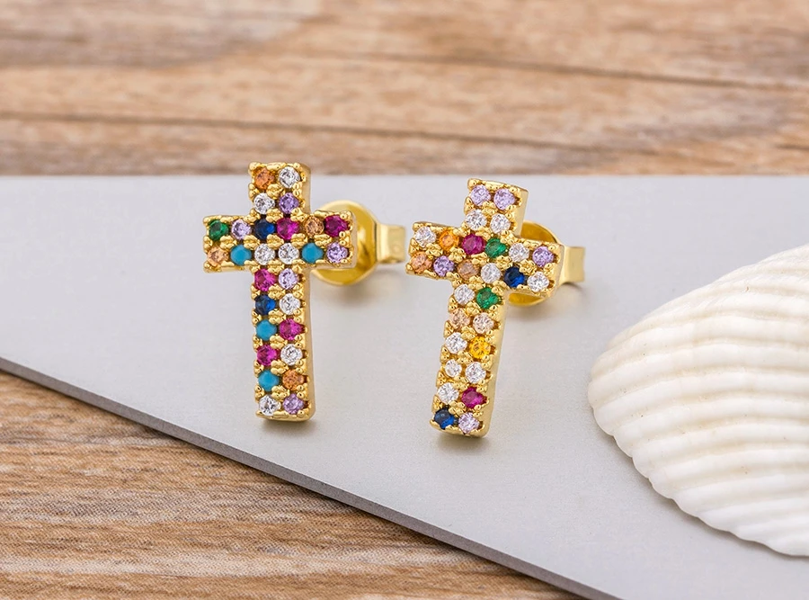 Fashion Female Luxury Crystal Round Stud Earrings Vintage Gold Color Wedding Party Jewelry Copper Zircon Crystal Stone Earrings