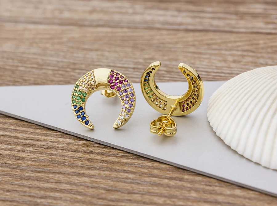 Fashion Female Luxury Crystal Round Stud Earrings Vintage Gold Color Wedding Party Jewelry Copper Zircon Crystal Stone Earrings