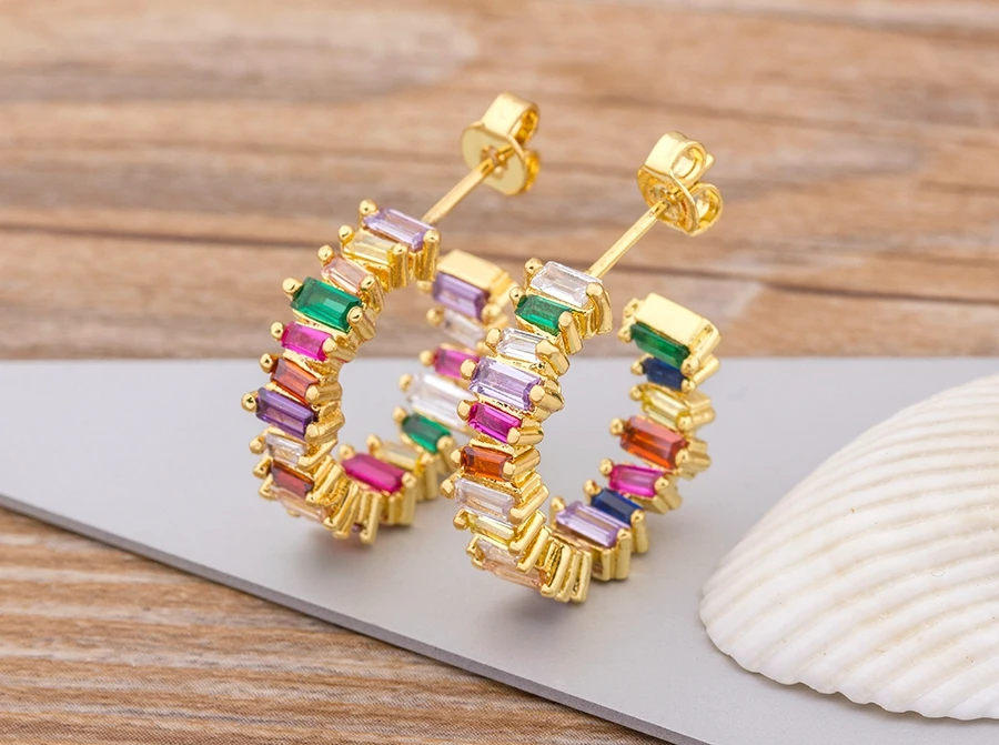 Fashion Female Luxury Crystal Round Stud Earrings Vintage Gold Color Wedding Party Jewelry Copper Zircon Crystal Stone Earrings