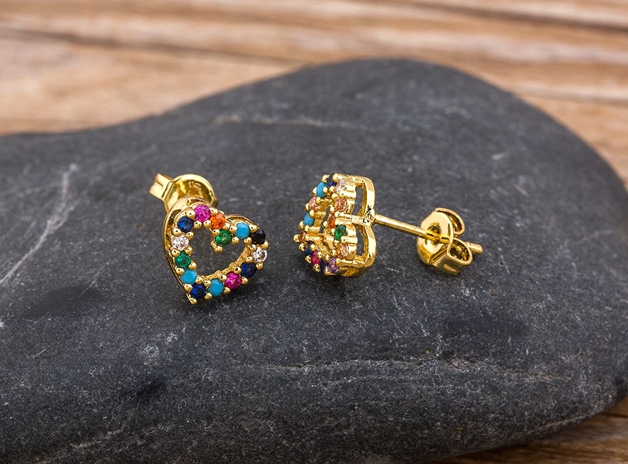 Fashion Female Luxury Crystal Round Stud Earrings Vintage Gold Color Wedding Party Jewelry Copper Zircon Crystal Stone Earrings