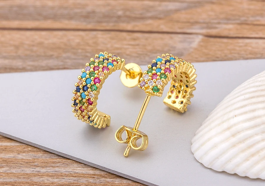 Fashion Female Luxury Crystal Round Stud Earrings Vintage Gold Color Wedding Party Jewelry Copper Zircon Crystal Stone Earrings