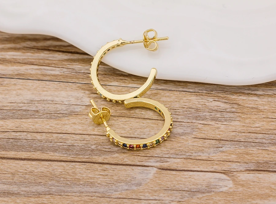 Fashion Female Luxury Crystal Round Stud Earrings Vintage Gold Color Wedding Party Jewelry Copper Zircon Crystal Stone Earrings