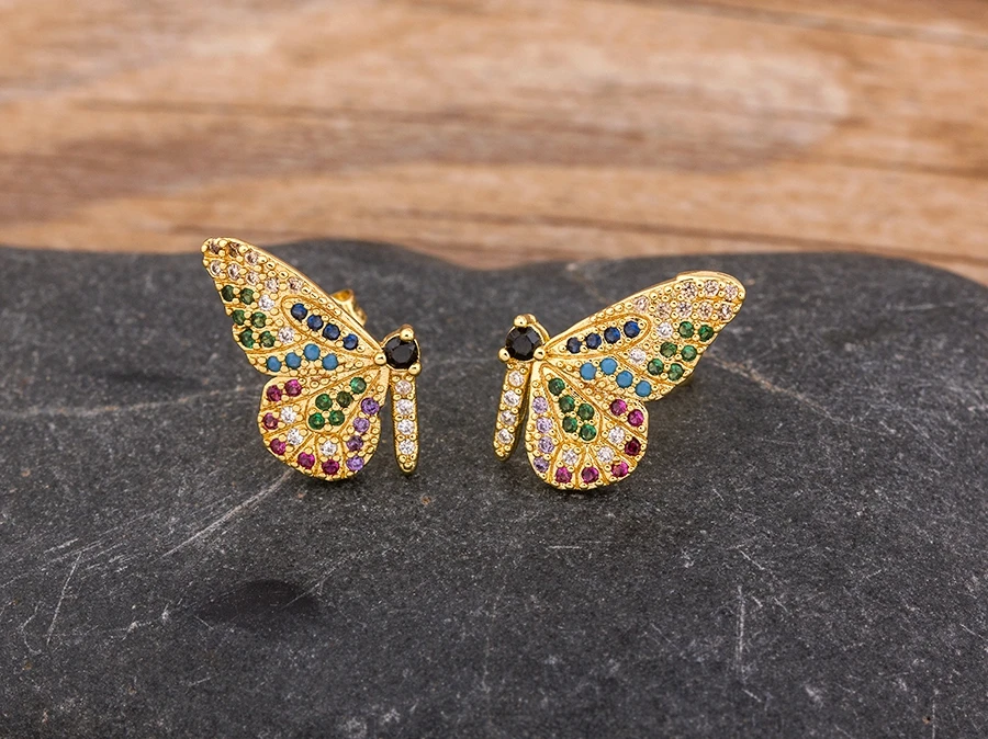 Fashion Female Luxury Crystal Round Stud Earrings Vintage Gold Color Wedding Party Jewelry Copper Zircon Crystal Stone Earrings