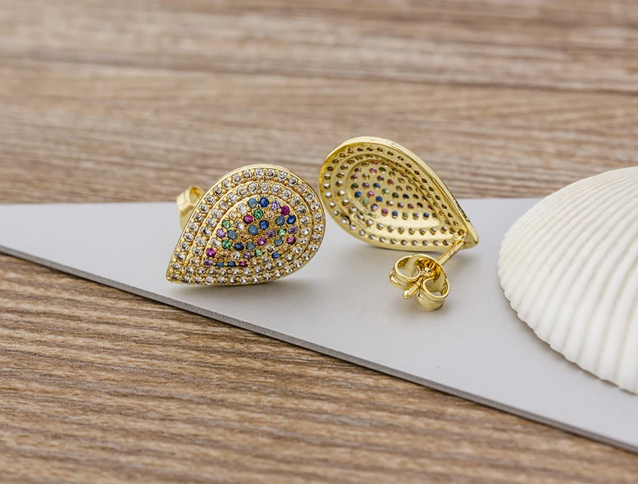 Fashion Female Luxury Crystal Round Stud Earrings Vintage Gold Color Wedding Party Jewelry Copper Zircon Crystal Stone Earrings