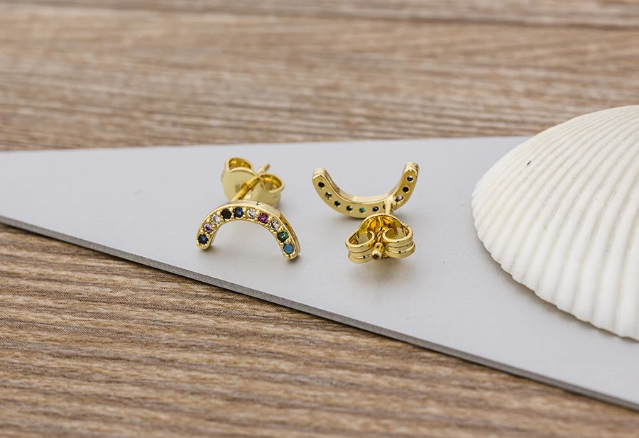 Fashion Female Luxury Crystal Round Stud Earrings Vintage Gold Color Wedding Party Jewelry Copper Zircon Crystal Stone Earrings