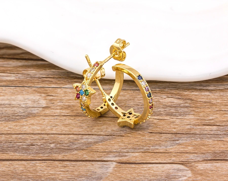 Fashion Female Luxury Crystal Round Stud Earrings Vintage Gold Color Wedding Party Jewelry Copper Zircon Crystal Stone Earrings