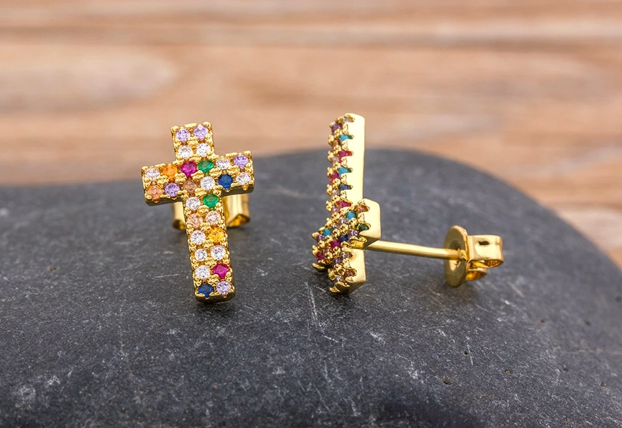Fashion Female Luxury Crystal Round Stud Earrings Vintage Gold Color Wedding Party Jewelry Copper Zircon Crystal Stone Earrings