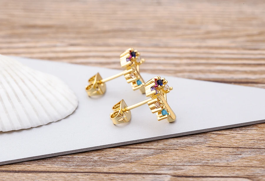 Fashion Female Luxury Crystal Round Stud Earrings Vintage Gold Color Wedding Party Jewelry Copper Zircon Crystal Stone Earrings